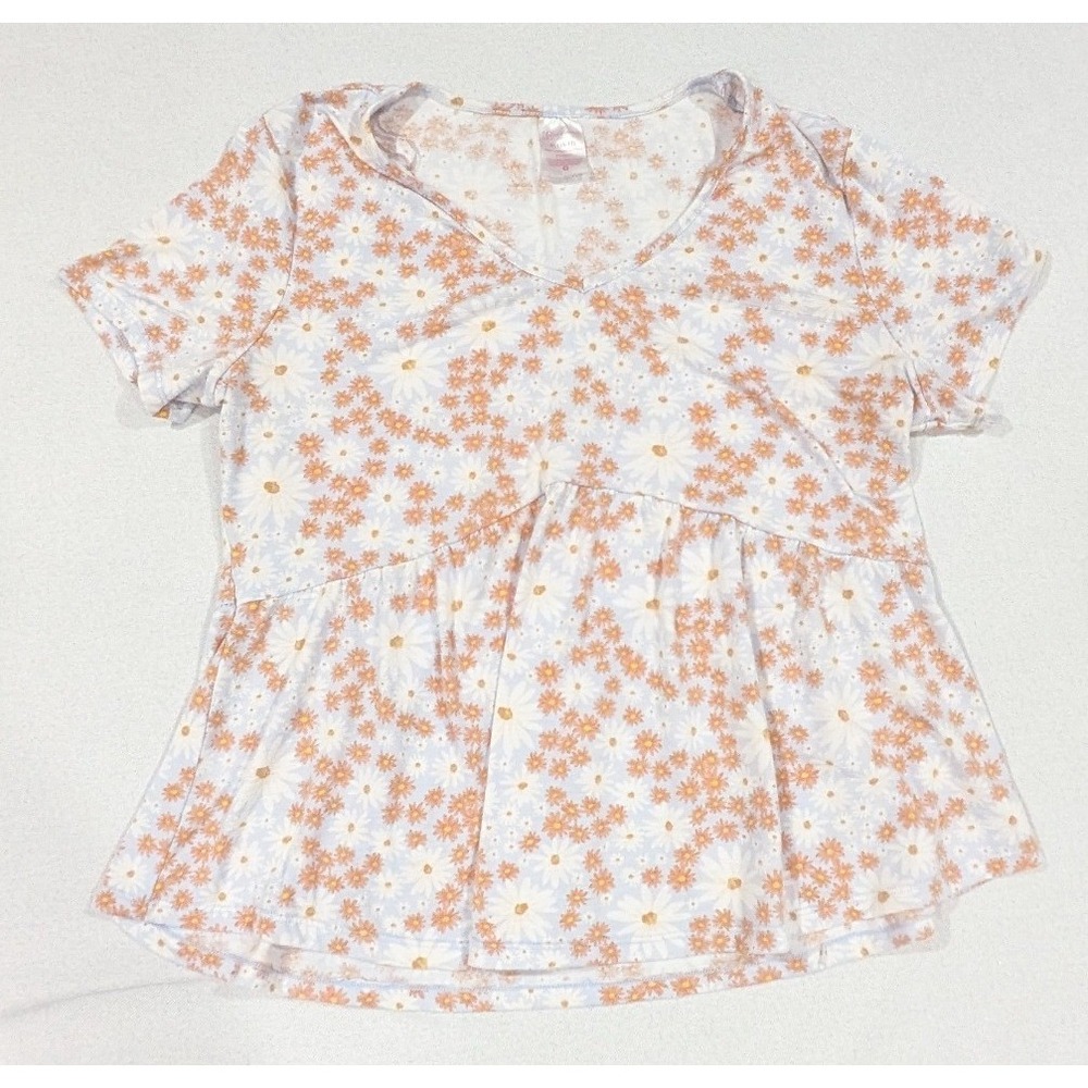 No Boundaries Babydoll Top Juniors XL 15-17 Blue Orange Daisy Excellent Peplum